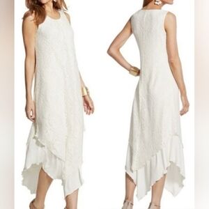 Chico’s Lace Hanky Hem Midi Dress Size XL Ivory Boho Romantic Fairy Whimsical